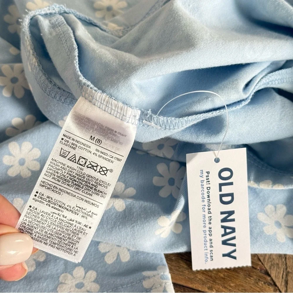 NWT Old Navy Light Blue Daisy Floral Girls Leggings Medium (8)